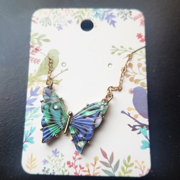NWOT Blue & Green Butterfly Necklace - Picture 3 of 4